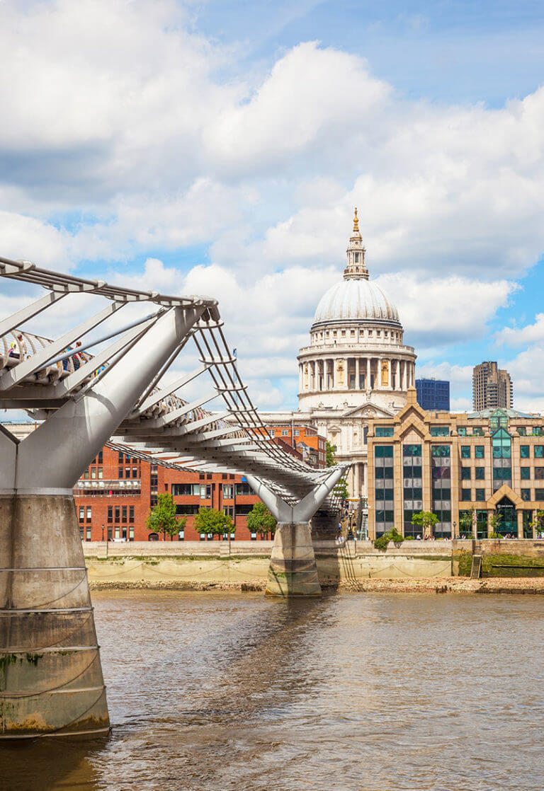 London Millennium Bridge in the day time with St Paul's Cathedral in the background